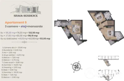 Apartament de Lux cu 3 camere de vanzare in Sinaia, Ap 9 - foto 3
