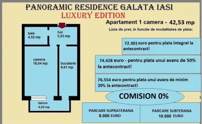 Apartament 1 camera de vanzare in Iasi, Galata, 42,53 mp, bloc nou - foto 2