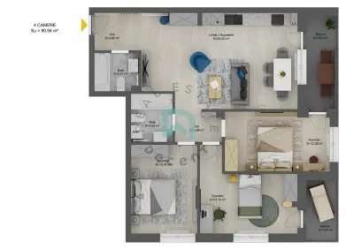 Apartament nou cu 4 camere - 80,94 mp utili - Doamna Stanca, Selimbar - Selimbar