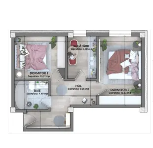 Capat CUG apartament 2 camere D 47 mp ET 1 - foto 2