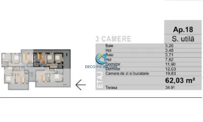 Apartament 3 camere cu terasa, bloc nou, Floresti, Muzeul Apei - foto 3