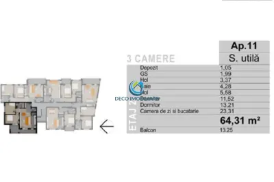 Apartament 3 camere cu terasa, bloc nou, Floresti, Muzeul Apei - foto 3
