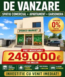 Vanzare -  Spatiu Comercial + Apartament + Garsoniera - Clinceni - 249000E negociabil - tva inclus -  INVESTITIE CU VENIT IMEDIAT - COMISION 0 ! - Clinceni