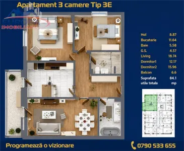 Apartament 3 camere zona C5 in BLOC NOU - foto 3
