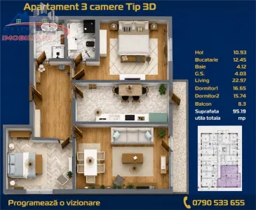 Apartament 3 camere zona C5 in BLOC NOU - foto 4