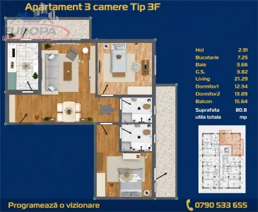Apartament 3 camere zona C5 in BLOC NOU - foto 5
