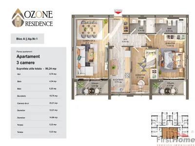 Apartament 3 camere, 90mp utili, de vanzare in complex Ozone City - foto 15