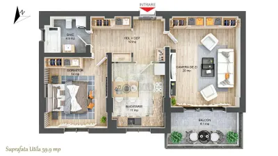 Apartament 62 mpu cu 3 camere balcon 9 mp zona Ciresica - foto 4