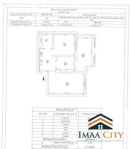 Apartament cu 2 camere + balcon | 57,34 mp total | Parter | Bulevard – vis-a-vis de Mega Image - Iasi