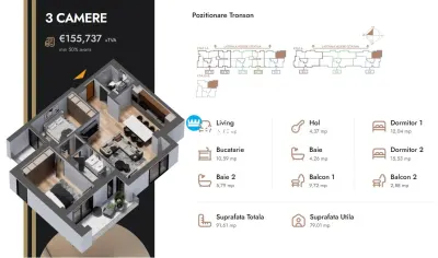 Apartament 3 camere,91.61 mp,bloc nou,zona Nicolina Selgros - foto 2