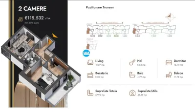 Apartament 2 camere,67.96 mp,bloc nou,zona Nicolina Selgros - foto 3