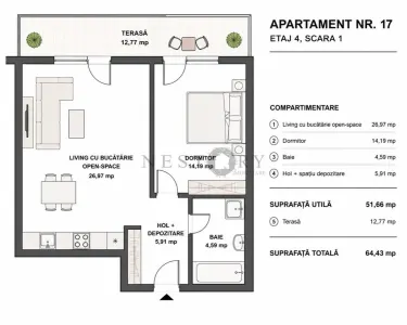 2 camere | Terasa 13 mp | Dressing walk-in | Etaj 4 | Buna Ziua - foto 11
