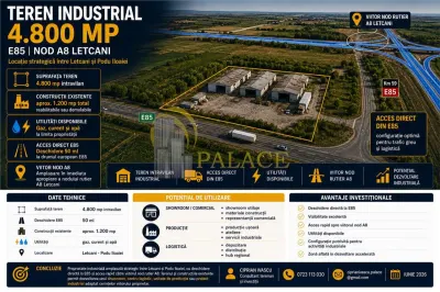 Teren 4800 mp , industrial Letcani,  cu acces in E85 - Iasi