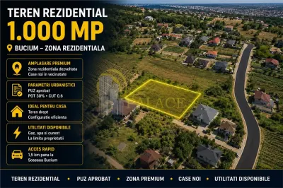 Teren Intravilan 1.000 mp | Bucium, zona Hanul Trei Sarmale,PUZ Aprobat - Iasi