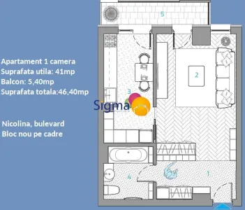 Apartament nou, 1 camera, Nicolina, bloc pe cadre la bulevard - foto 10