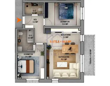 Apartament de vanzare in Sibiu - 3 camere, 2 bai si balcon, Calea Surii Mici - foto 2