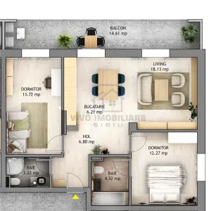 Apartament de vanzare in Sibiu - 3 camere, terasa 14.61 mp, parcare interioara, zona Dna Stanca - foto 2