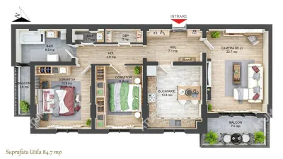Apartament cu 3 camere decomandate 85 mp 2 balcoane de vanzare in Sibiu - foto 5