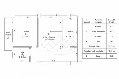 Apartament 3 camere, balcon, loc de parcare - Turnisor - foto 4