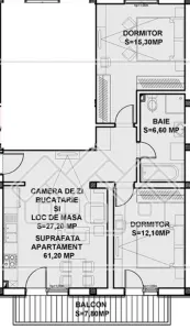 Apart. 3 camere si balcon, 61.2mp utili, predare la alb, Doamna Stanca - foto 18