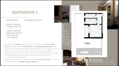 Apartament cu o camera, decomandat, gradina de 62 mp, zona Planetelor - Giroc