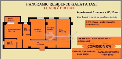 Apartament 3 camere de vanzare in Iasi, Galata, 83,19 mp, bloc nou - foto 2