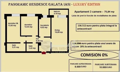 Apartament 3 camere de vanzare in Iasi, Galata, 75,84 mp, bloc nou - foto 2
